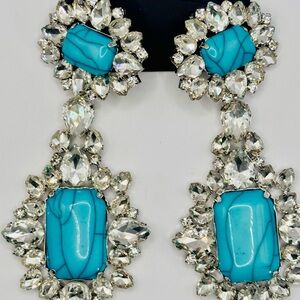 Elegant Turquoise and Silver Crystal Drop Earrings